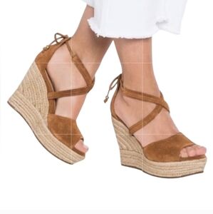 UGG Reagan Suede Wedge Platform Espadrilles Sandals Size 7.5 Chestnut